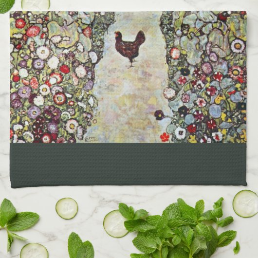 Gartenweg mit Hühnern, Gustav Klimt, Jugendstil Handtuch (Gefaltet)