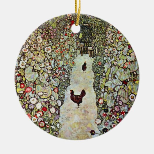 Gartenweg mit Hühnern, Gustav Klimt, Jugendstil Keramik Ornament (Vorne)