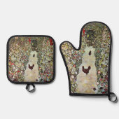 Gartenweg mit Hühnern, Gustav Klimt, Jugendstil Ofenhandschuh & Topflappen-Set (Vorderseite)