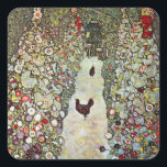 Gartenweg mit Hühnern, Gustav Klimt, Jugendstil Quadratischer Aufkleber<br><div class="desc">Der Gartenweg mit Hühnern (1916) von Gustav Klimt ist ein Vintages Viktorianisches Kunstmalerei aus der Zeit des Symbolismus. Eine Naturlandschaft mit Hühnern im Garten im Garten der Gartenanlage. Über den Künstler: Gustav Klimt (1862-1918) war ein österreichischer Symbolik-Maler und einer der prominentesten Mitglieder der Wiener Jugendstil-Bewegung.</div>