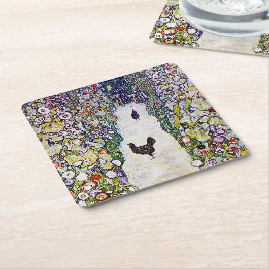 Gartenweg mit Hühnern, Gustav Klimt Rechteckiger Pappuntersetzer (angewinkelt)