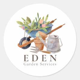 Gartenwerkzeuge Rollstuhl Wasserfarbengeschäft Runder Aufkleber
