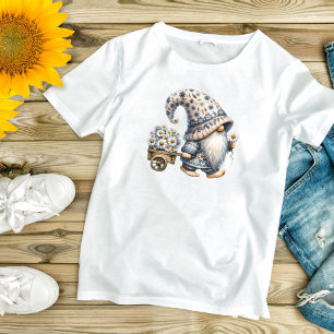 Gartenzwerg mit Gänseblümchen im Fassrad T-Shirt