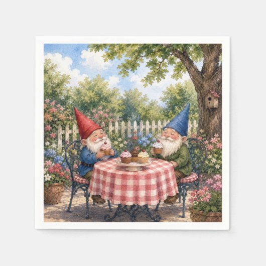 Gartenzwerge, die Cupcakes essen Serviette (Vorderseite)