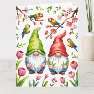 Gartenzwerge mit tropischen Papageien Karte