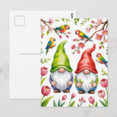 Gartenzwerge mit tropischen Papageien Postkarte (Vorne/Hinten)