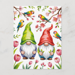 Gartenzwerge mit tropischen Papageien Postkarte