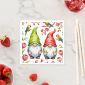 Gartenzwerge mit tropischen Papageien Serviette (Beispiel)