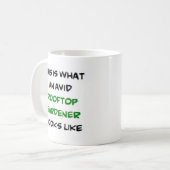 Gärtner auf dem Dach, begeistert Kaffeetasse (Vorderseite Links)