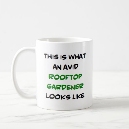 Gärtner auf dem Dach, begeistert Kaffeetasse (Links)