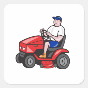 Gärtner, der Rideon Rasenmäher-Cartoon mäht Quadratischer Aufkleber