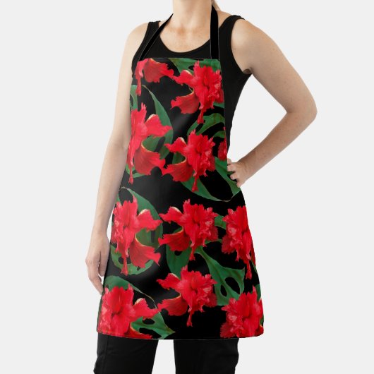 Gärtner Hibiskus Monstera Muster schwarze Schürze (InSitu)