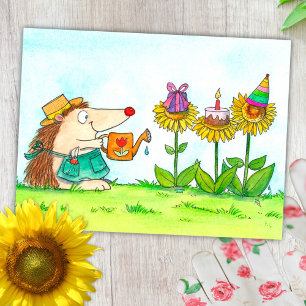 Gärtner-Igel und Sonnenblumen-Geburtstagskarte  Postkarte