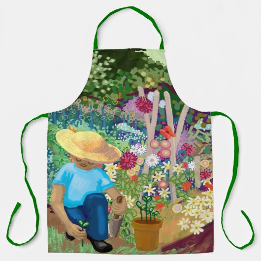 Gärtner im Blumengarten All-Over Print Schürze (Vorderseite)
