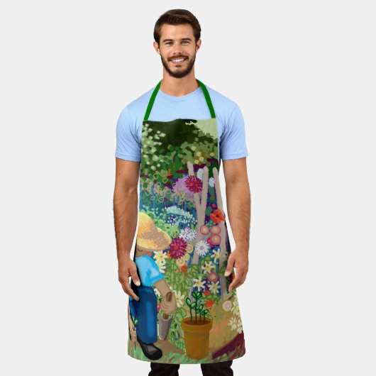 Gärtner im Blumengarten All-Over Print Schürze (Getragen)