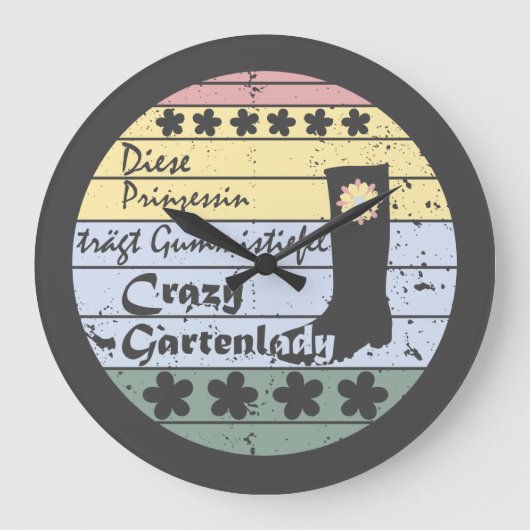 Gärtnerin, Gartenlady, Gummistiefel Prinzessin Große Wanduhr (Vorderseite)