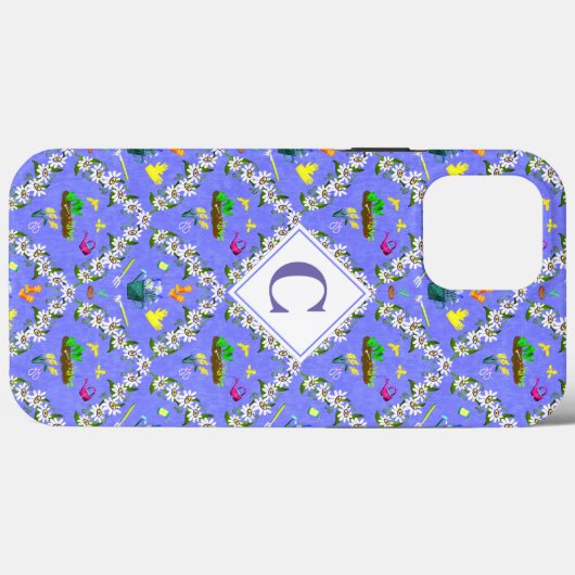 Gärtnern Blaue Passionflower-Muster Monogram Case-Mate iPhone Hülle (Rückseite (Horizontal))