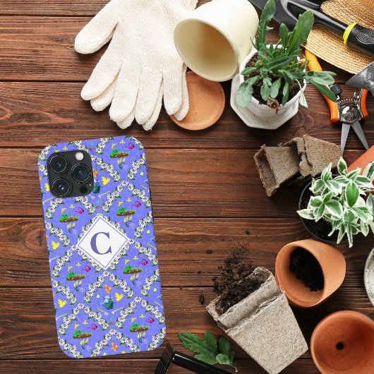 Gärtnern Blaue Passionflower-Muster Monogram Case-Mate iPhone Hülle
