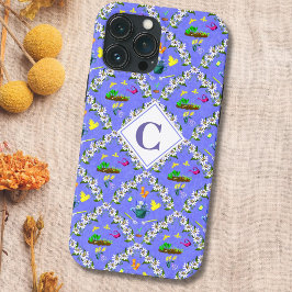 Gärtnern Blaue Passionflower-Muster Monogram Case-Mate iPhone Hülle