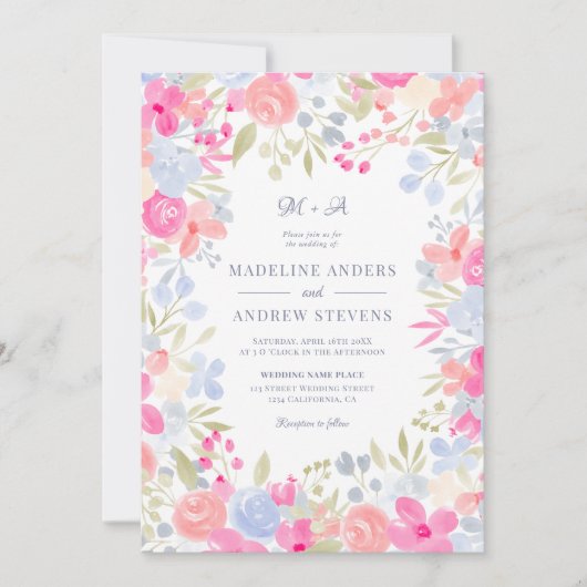 Gärtnerpastel Wilde Blume Fotos Qr Hochzeit Einladung (Vorderseite)