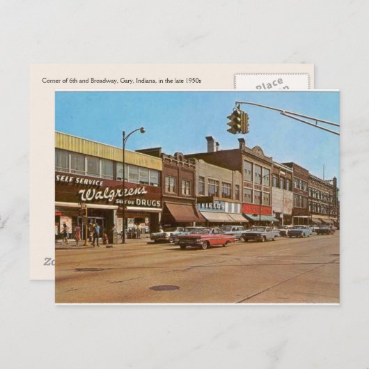 Gary IN - 6. & Broadway Postkarte (Vorne/Hinten)