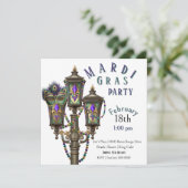 Gas Lamp | Mardi Gras Beads | Masquerade  Einladung (Stehend Vorderseite)