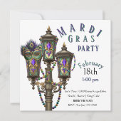 Gas Lamp | Mardi Gras Beads | Masquerade  Einladung (Vorderseite)