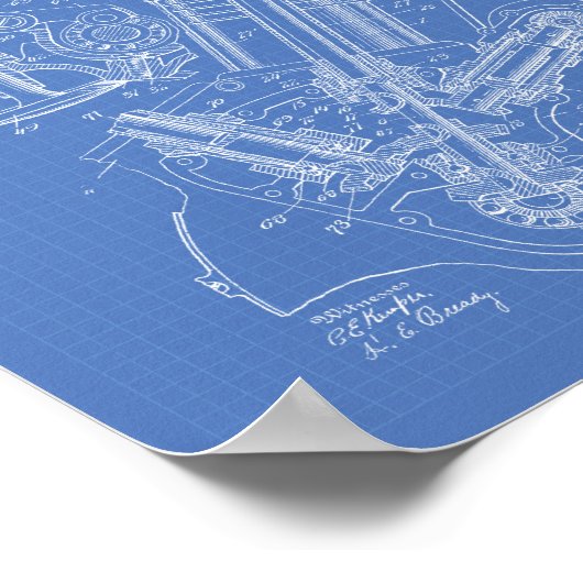 Gas Motor Valve 1916 Patentart Blueprint Poster (Ecke)