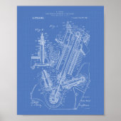 Gas Motor Valve 1916 Patentart Blueprint Poster (Vorne)