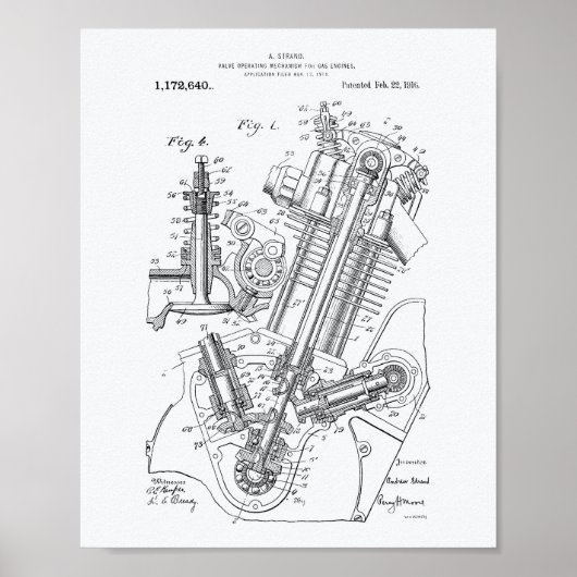 Gas Motor Valve 1916 Weißbuch zum Thema "Patent" Poster (Vorne)