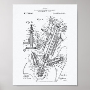 Gas-Motor-Ventil Patentkunst 1916 Weißpapier Poster