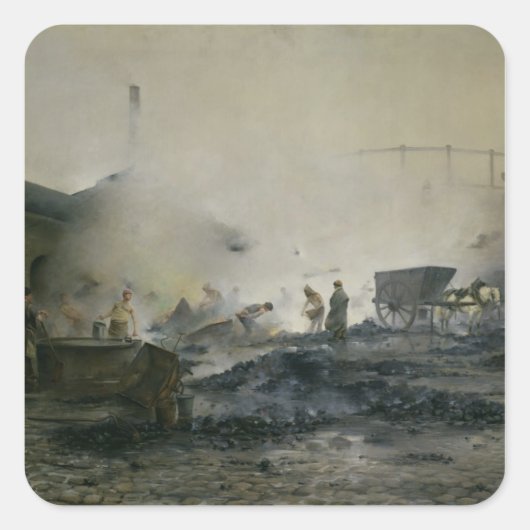 Gasfabrik in Courcelles, 1884 Quadratischer Aufkleber (Vorderseite)