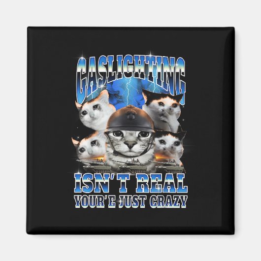 Gaslighting Isn't Real Funny Cat Meme Bootleg Magnet (Vorne)