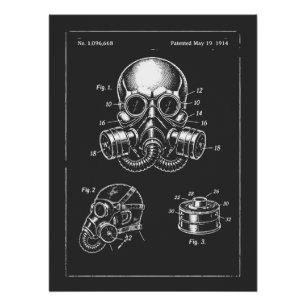 Gasmask Blueprint Illustration Poster