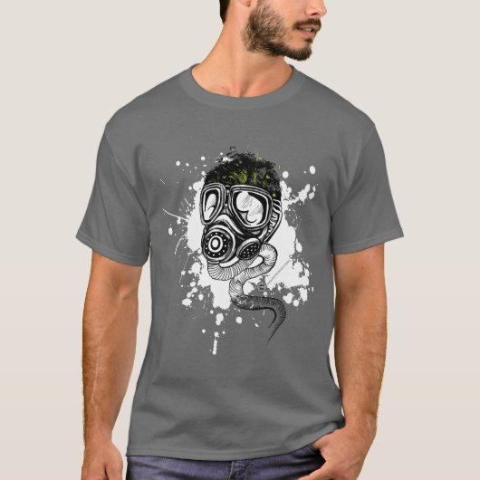 Gasmask u. Natur auf Grau T-Shirt (Vorderseite)
