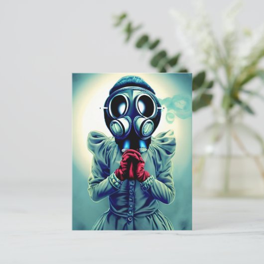 Gasmaske Frau Postkarte (Stehend Vorderseite)