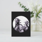 Gasmaske-Mädchen in Lila Postkarte (Stehend Vorderseite)