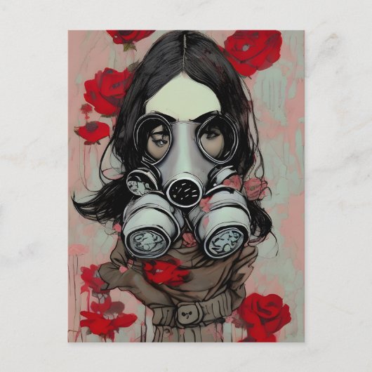 Gasmaske und Blume Postkarte (Vorderseite)