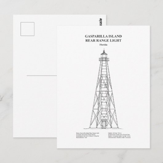 Gasparilla Island Rear Range Light - Florida - BD Postkarte (Vorne/Hinten)