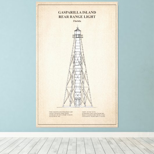 Gasparilla Island Rear Range Light - Florida - SBD Leinwanddruck (Insitu (Holzboden))