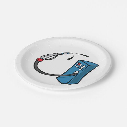 Gaspumpe Pappteller (Schrägansicht)