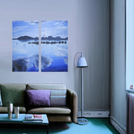 Gasssee, Spiegelflecken, Vögel, Wolken Leinwanddruck