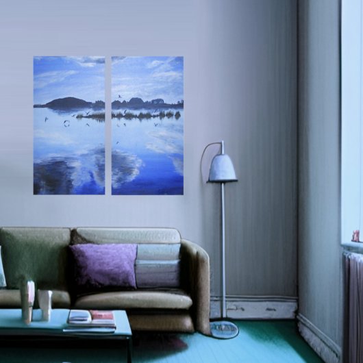 Gasssee, Spiegelflecken, Vögel, Wolken Leinwanddruck