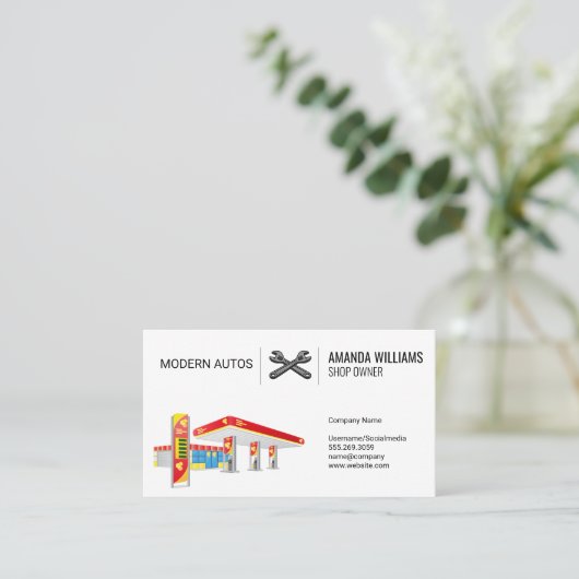 Gasstation | Bequemer Store | Wrenches Visitenkarte (Stehend Vorderseite)