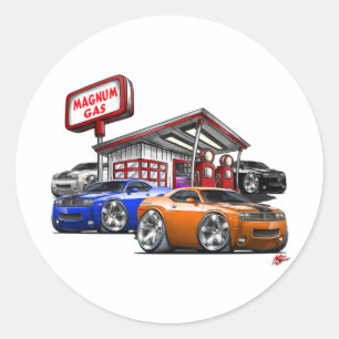 Gasstation Challenger Runder Aufkleber