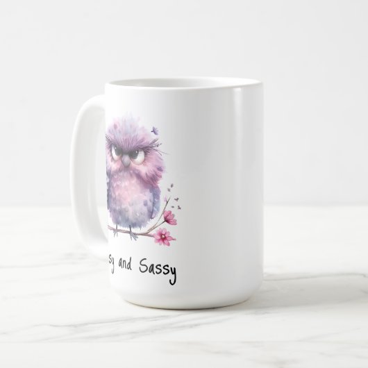 Gassy und Sassy Lila Grumpy Bird Kaffeetasse (Vorderseite Links)