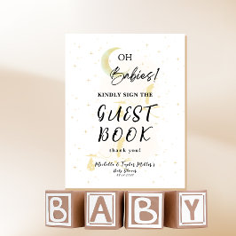 Gast Book Neutral Twin Storks Baby Shower Sockelschild