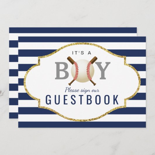 Gast Book Sign | Baseball Boy Baby Dusche Einladung (Vorne/Hinten)