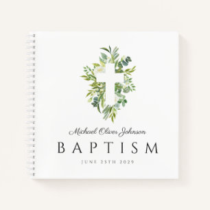 Gast der religiösen Cross Green Botanical Baptism Notizblock