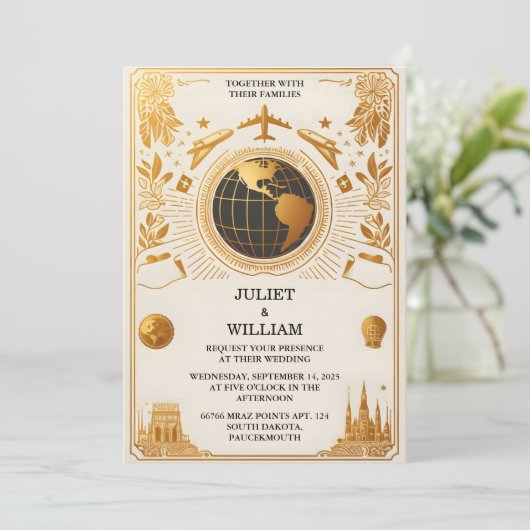 Gast Golden Ticket Pass Boarding Pass Wedding Einladung (Stehend Vorderseite)